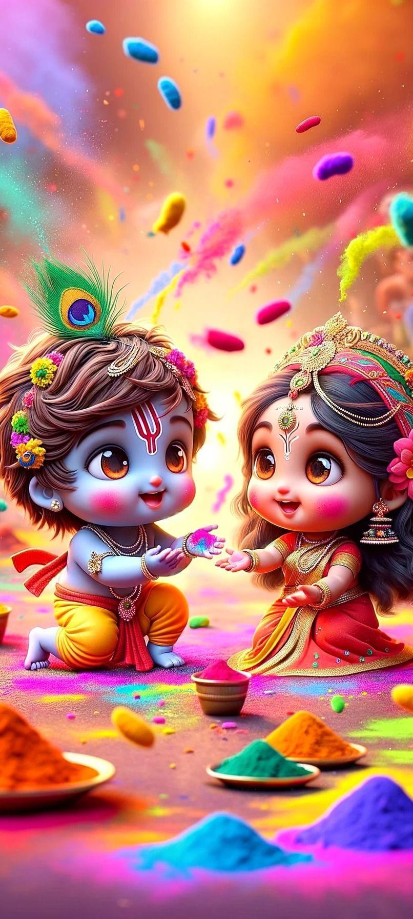 Krishna and Radha playing Holi