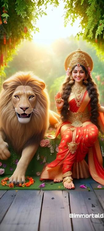 Durga Maa With Laal Sari